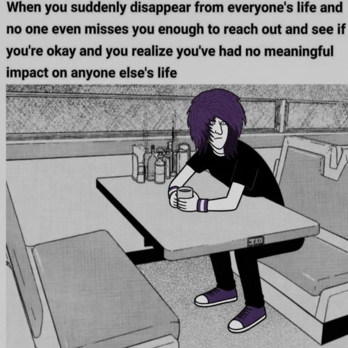 The image features a cartoon depiction of a person sitting at a table with their head down, possibly contemplating or lost in thought. The scene takes place in a restaurant setting, where there are two dining tables visible - one occupied by the person and another empty. A cup is placed on one of the tables, suggesting that someone might be enjoying a beverage while they sit alone.