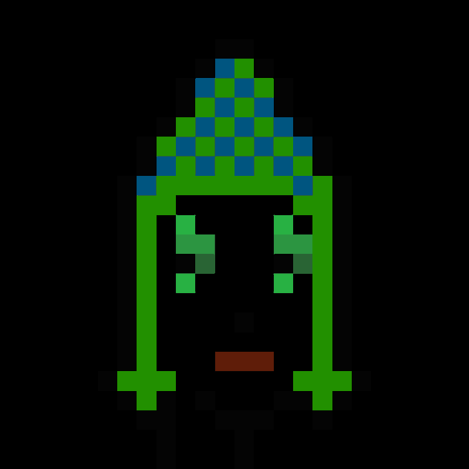 The image is a funny looking face made out of blocks, with its eyes and mouth replaced by checkerboard squares painted in green and blue colors. It has a brown nose and lips that match the color scheme of the squares. The face appears to be smiling and tilted upwards. The image also contains text that says "No-Punk #5652 was sold for Ξ0.004290 ETH (0x9ec...3e73) from: astro-ai.eth". This indicates that someone is trying to sell the face or repurpose it, possibly in a virtual marketplace where items can be bought or exchanged online.
