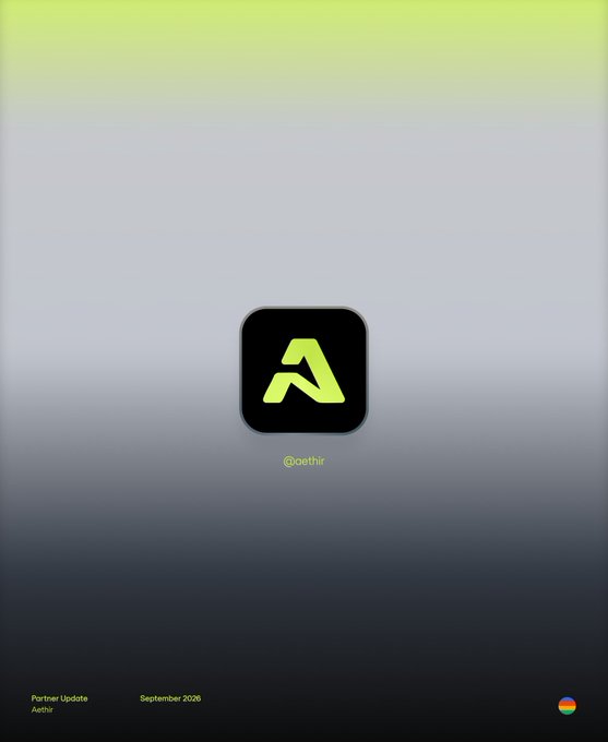 A sleek, dark gradient cover page for Aethir's "Partner Update" from September 2026 features the company's lime green "A" logo and "@oethir" handle, serving as the official header for the announcement of their ACCELERATE initiative involving 10 physical GPU sites, up to 20MW capacity, and over $2B in contract value.
