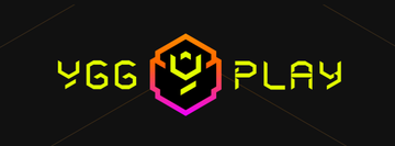 A logo for 'YGG PLAY' featuring a stylized hexagonal cube icon in green and pink colors on a dark background.
