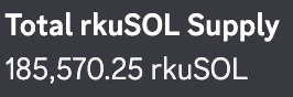 A dark screen displays financial data reading "Total rkuSOL Supply" with a quantity of "185,570.25 rkuSOL".