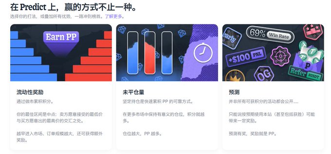 A Chinese-language promotional graphic titled '在 Predict 上，赢的方式不止一种' (On Predict, there is more than one way to win) explains three earning methods: Liquidity Rewards, Unrealized Holdings, and Prediction Markets.