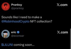 A screenshot of X.com posts where user @pranksy asks about making an NFT collection, and @evconnoar responds with "SILUNI coming soon...".