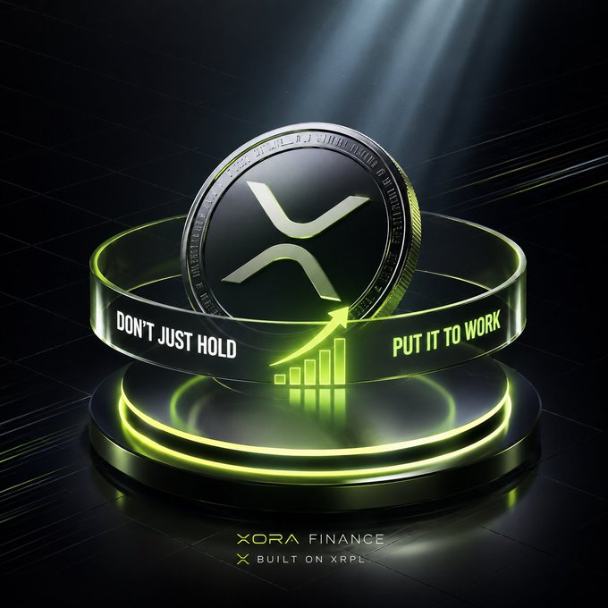 A digital advertisement for 'XORA FINANCE' shows a stylized coin with the text 'DON'T JUST HOLD' and 'PUT IT TO WORK' wrapped around it.