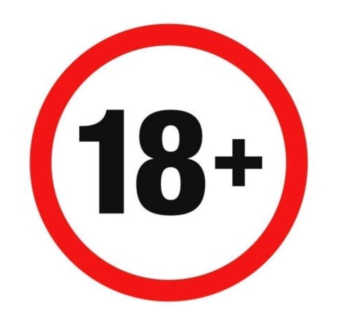 A simple graphic displaying the number '18+' in black text inside a red circle on a white background.