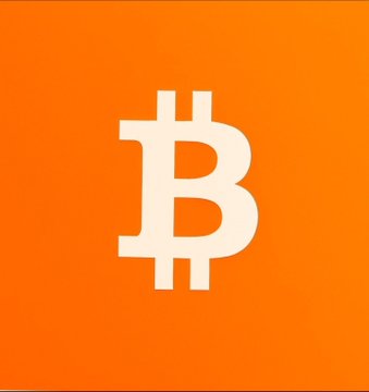 An orange square displays the white Bitcoin cryptocurrency logo, featuring the stylized letter 'B'.