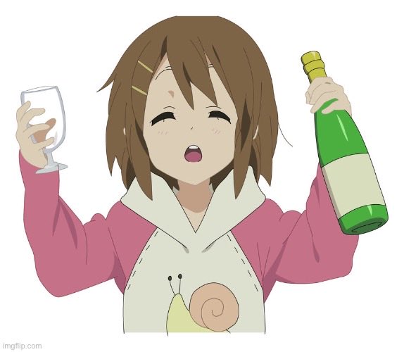 The image features an anime character with brown hair wearing a pink sweatshirt holding a wine glass and a bottle of wine. The character appears to be excited or happy about their drink, possibly celebrating something or enjoying a social event. The presence of the word "Algorand" in the image suggests that it might be related to a discussion or comment on this anime series, as indicated by the post caption.