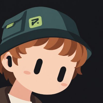 An illustration of a cartoon character with brown hair wearing a dark teal bucket hat featuring a green logo.