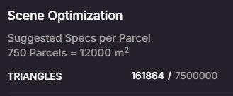 A black and white screenshot of a screen with the title " Scene Optimization" at the top, followed by a list of suggested specifications for parcel deliveries, including 750 parcels per parcel and a total of 12000 m'.
