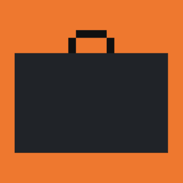 A black briefcase icon on an orange background, symbolizing the financial and stock-market theme referenced in the post about $STONKBROKER doubling to a $50 million market cap.