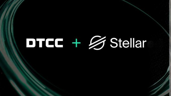 The image features a black background with white text that reads "DTCC + STELLAR". The text is positioned above a green circle, which has a spiral pattern around its edge. The caption below the image states "This is what will happen if the utility market does not begin before the end of Q1 2027. It is directly related to the Stellar announcement and the DTCC."