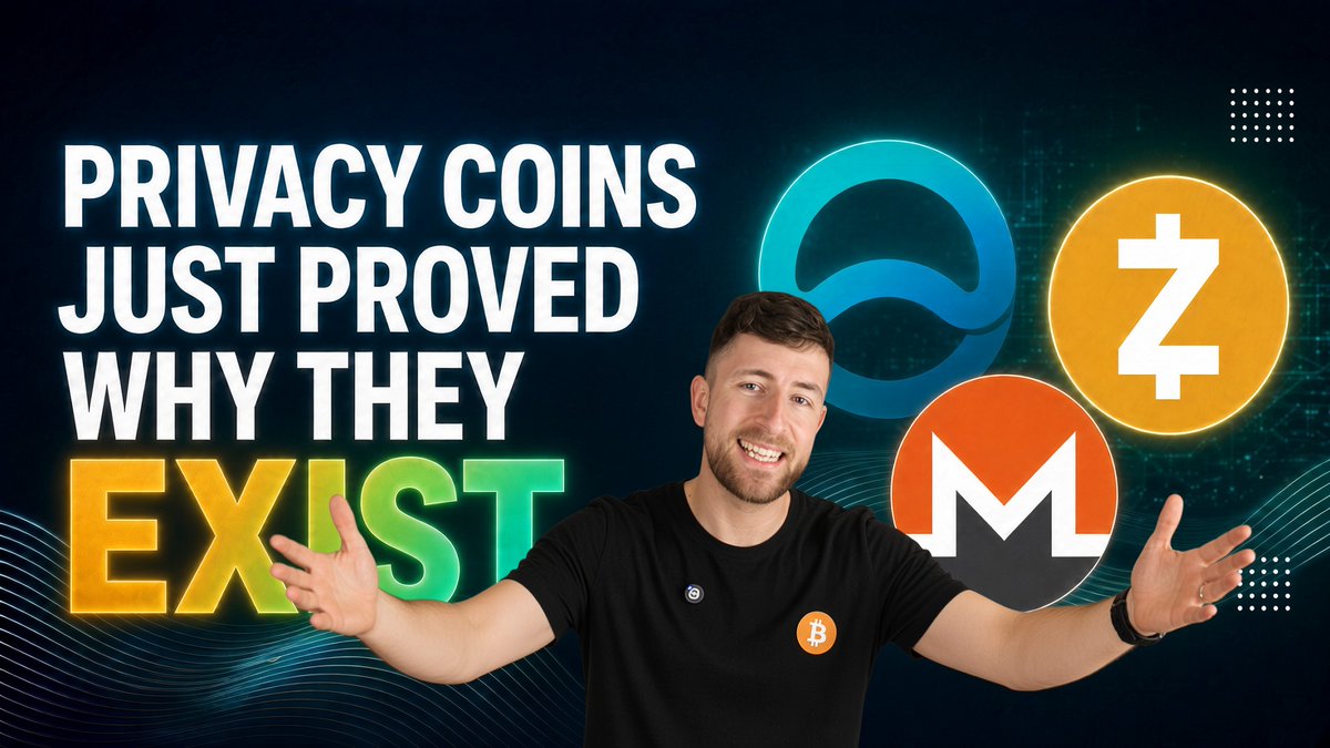 A YouTube thumbnail showing a man in a black t-shirt gesturing, with the text 'PRIVACY COINS JUST PROVED WHY THEY EXIST' alongside logos for privacy cryptocurrencies.