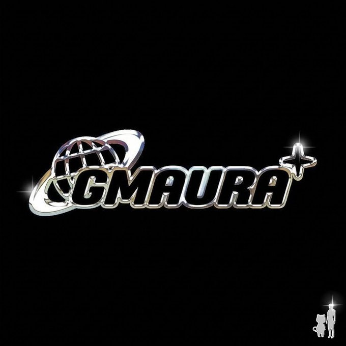 A chrome, 3D-styled logo reading "GMAURA" with a globe icon and star accents is displayed against a black background, visually reinforcing the post's call to "max your aura."