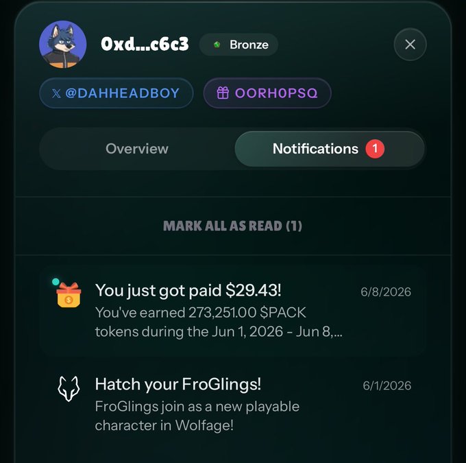 The image shows a computer screen displaying a message from someone named @DahHeadboy, which is a social media platform. The message reads "Overwatch ... (Bronze)", indicating that they are a participant in an online gaming event or competition, most likely within the popular game series of Fortnite. The user has just completed their turn and received a notification about it being "acknowledged" by the server, receiving some form of reward for participating. This post also mentions the name @FrogGlingings, hinting at a possible connection between them or the gaming event they are involved in.