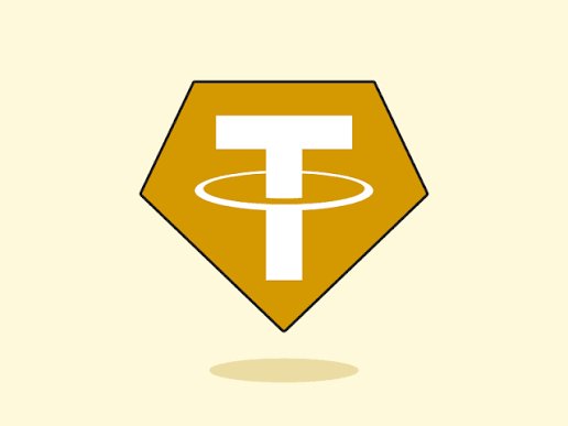 The Tether (USDT) logo, featuring a white 'T' inside an orange diamond/gem shape on a cream background.