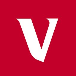 Simple logo design featuring a white stylized 'V' on a solid red background.