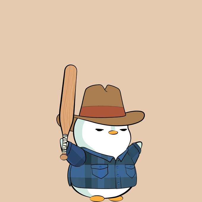 A cartoon illustration of a cute white character wearing a brown cowboy hat and a blue plaid shirt, holding a baseball bat on a beige background.
