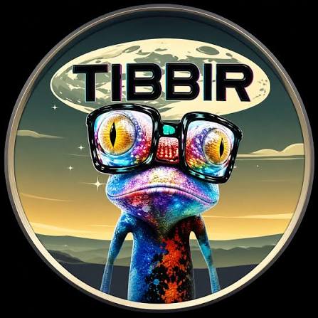 A colorful, cosmic-style frog wearing oversized galaxy-patterned glasses stands beneath the bold text "TIBBIR" in a circular emblem, tying into the post's tease of an upcoming announcement for $TIBBIR fans. The whimsical, space-frog mascot and "Gribbit" sign-off reinforce the meme coin's playful branding.