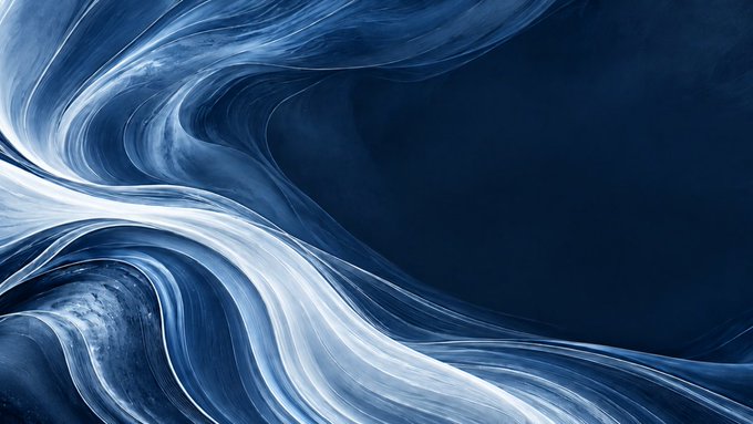 Swirling blue and white wave-like patterns fill the left side of the frame, creating a dynamic, ocean-inspired background that visually echoes the "HUGE" wave of momentum referenced in the accompanying crypto boost announcement for the contract 0x5fa86d182485df8d0750dcfb27cd8c899ea586c3.