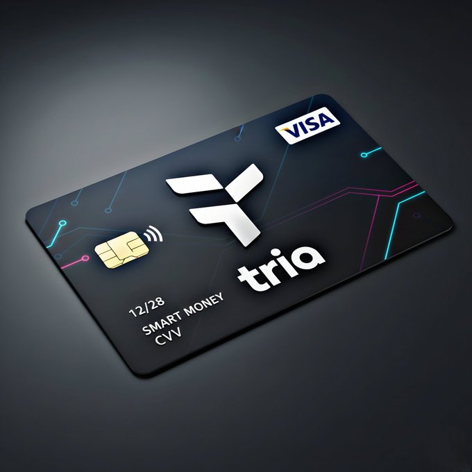 The image features a black credit card with a white logo that reads "Tria" and "12/28/2021 Smart Money". The credit card has a sleek design, suggesting that it is made for modern users who appreciate simplicity and ease of use in their financial transactions. The text on the credit card indicates that it is designed to be user-friendly and intuitive, which aligns with the post's message about making Web3 feel as simple and intuitive as everyday apps. This focus on user experience can help attract more users to adopt and engage with new technologies like blockchain and cryptocurrency.