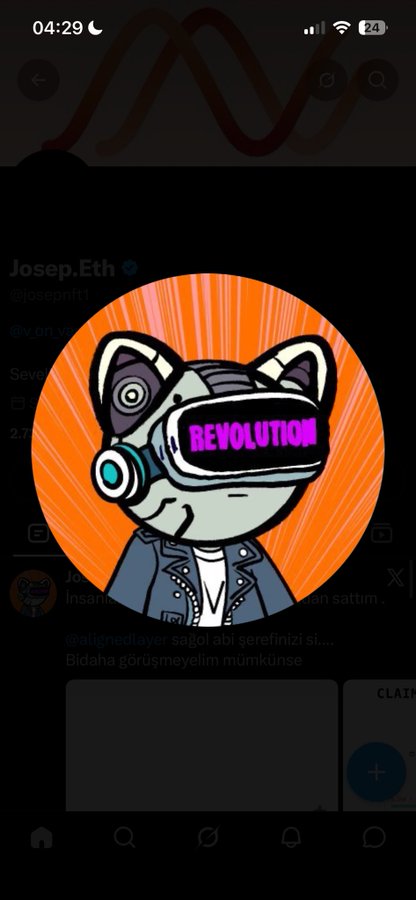 A mobile app screen displaying the profile picture of user @josep.eth, which features a cartoon character wearing a VR headset with the word "REVOLUTION" on the screen.