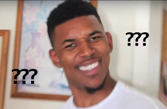 A young man with a tight fade haircut smiles broadly with a confused expression, surrounded by "???" text, humorously conveying disbelief at the news that someone launched an offchain Solana competitor with subpar risk controls despite the existence of papertrade.