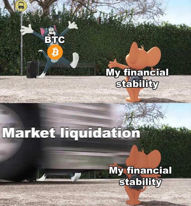 The image shows a cartoon mouse character with a suitcase, which has been tagged with "btc", indicating that it was tagged by Bitcoin. The mouse character appears to be running away from a car or bus, suggesting an action-packed scene. The caption below the image reads: "BTC took the hit for the entire market this week". This implies that Bitcoin's value dropped significantly in the past week, affecting various aspects of the financial world.