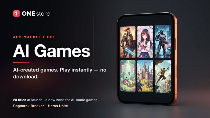 ONE store launches 20 AI-created games, including Ragnarok Breaker and Heros Unite, that can be played instantly without downloading.
