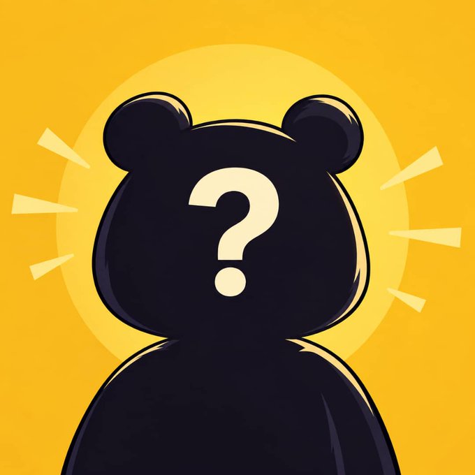 A stylized illustration of a dark bear figure with a white question mark on its face, set against a bright yellow background with radial burst lines.