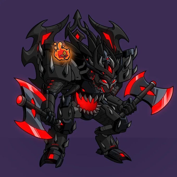 A cartoon armored character wielding two red-glowing axes.