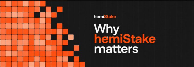 Dark banner with an orange pixelated graphic on the left and text reading "hemiStake - Why hemiStake matters" on the right.