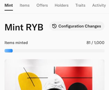 A screenshot of a MintFace NFT collection page for 'Mint RYB' showing '81 / 1,000' items minted.