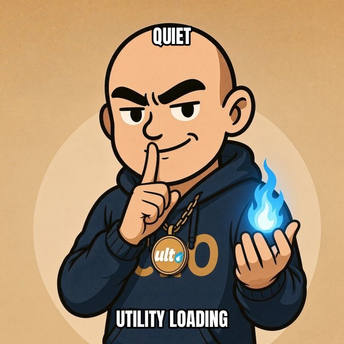 An illustrated bald character in a hoodie holds a finger to his lips in a "quiet" gesture while holding a blue flame, with the word "QUIET" above and "UTILITY LOADING" below.