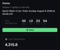 Solana Points page showing 4,316.6 points with a countdown timer to Epoch Week 3 Day distribution.