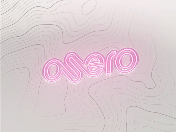 A pink neon sign displaying the word 'oseo' against a light, wavy topographic pattern background.