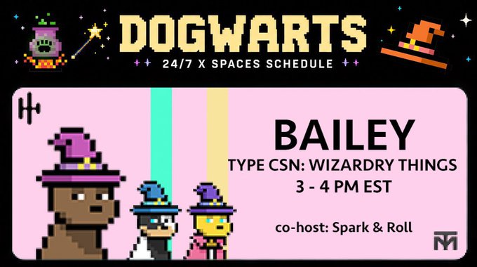 The image features a poster for a wizardry event, specifically the release of the type CSN wizardry things at 3-4 pm EST. The poster also mentions that the event will be co-hosted by Spark & Roll and M&M.