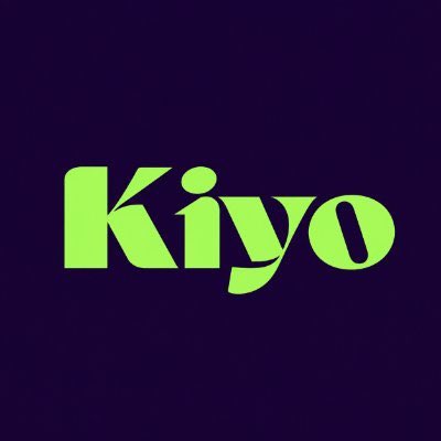 The word 'Kiyo' is written in stylized lime green text on a dark purple background.