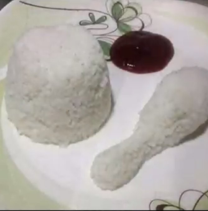 A partially eaten drumstick and a rounded mound of food (resembling rice or mashed potato) sit on a floral-patterned plate with ketchup, visually illustrating the "bone" left over — humorously representing crypto investors who bought Solana at its peak of $290 and now have almost nothing left.
