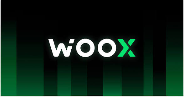 The logo for 'WOOX' displayed in white and green text against a dark background with green vertical bars.