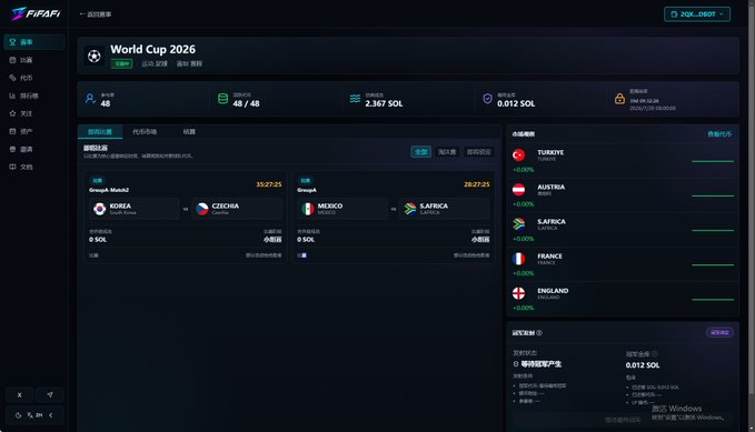 The image shows a computer screen displaying information about the World Cup 2020. It has various statistics, player names, and logos, as well as a website link for further details. A title above the screen reads "World Cup is just two days away from kicking off, and on-chain predictions are starting to heat up as well. Recently, I came across a pretty interesting project called FiFAFi @fifafisport". This particular image focuses on the World Cup theme of the post, providing insights into what's happening during the event.