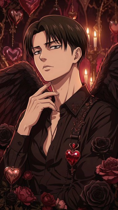 A dark-haired anime character with black wings poses thoughtfully amid red roses and heart motifs, with no visible text—stylistically fitting the gothic/aesthetic vibe often shared in late-night gaming posts, though the image doesn't directly depict racing or football references mentioned in the caption.