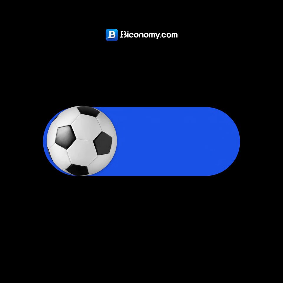 The image features a soccer ball with black and white colors, placed centrally against a black background. The text "Biconomy.com" can be seen at the top of the image, while "Predictions ready. Combos ready. rewards ready." is written below it. The image also includes a link to a social media platform called Biconomy.com, which seems to be related to soccer or sports in general.