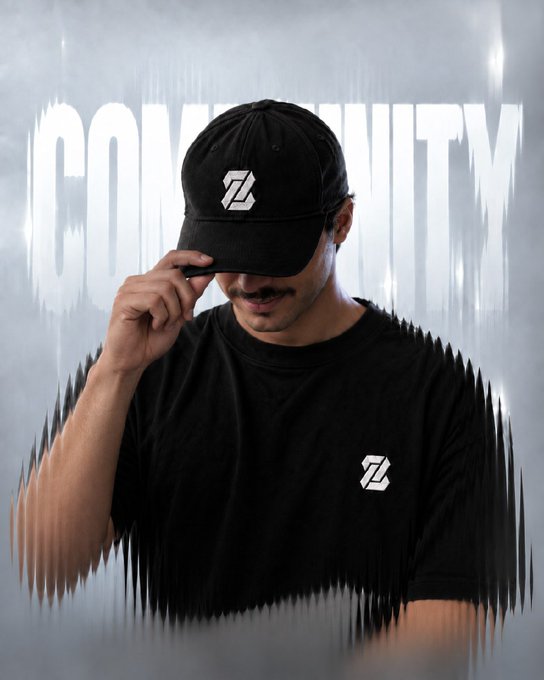 A man wearing a black cap and shirt with the "Z" logo (likely Zoniqx) stands in front of the word "COMMUNITY," visually reinforcing the post's theme of building an accessible investment platform where private credit participation starts at just 100 USDC.