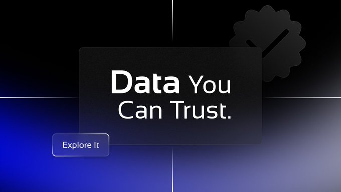 A dark-themed promotional graphic with a verified badge icon and the text 'Data You Can Trust.' along with an 'Explore It' button.
