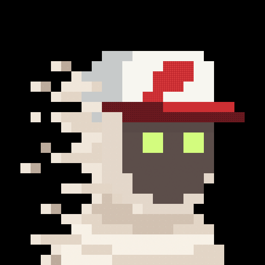 A pixel art image of a ghost-like character wearing a red and white cap, disintegrating into pixelated fragments on the left side, posted alongside a tweet thanking "@zksnarks_" for something "very fucking cool."