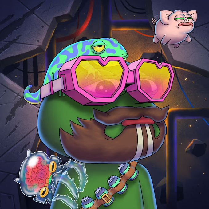 The image features a cartoon character with a green body, brown hair, and glasses that are pink and yellow. The character has a beard and mustache, giving them a unique appearance. They are wearing a hat with a heart shape on top of their head. In front of the character is an alien-like creature with a blue body and white spots. The caption "I am a Pepe Explorer" suggests that this character might be exploring or investigating something related to the concept of "pepes", which could possibly be a reference to the cartoon character's name, given its association with the character.