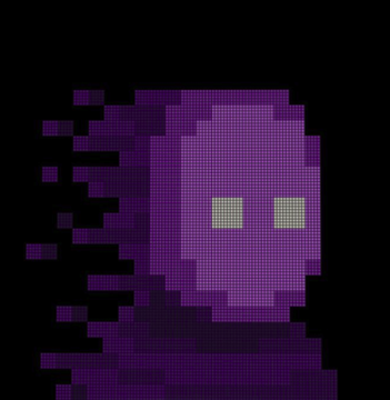 A pixelated purple ghost-like figure with glowing eyes appears to be disintegrating or glitching into fragments on the left side, set against a black background. The eerie, melting digital aesthetic complements the cryptic post about "zksnarks" (zero-knowledge proofs) and whitelists, evoking a haunting, blockchain-inspired vibe with no visible text in the image itself.
