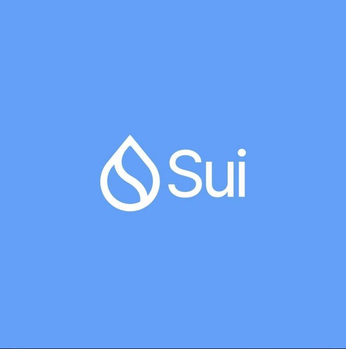 The image displays the Sui logo, featuring a stylized white water droplet icon alongside the word "Sui" in a clean sans-serif font, set against a light blue background. It relates to the post by serving as the visual identifier for the Sui blockchain network, which Mysten Labs co-founder is working to enhance with quantum-ready authentication.