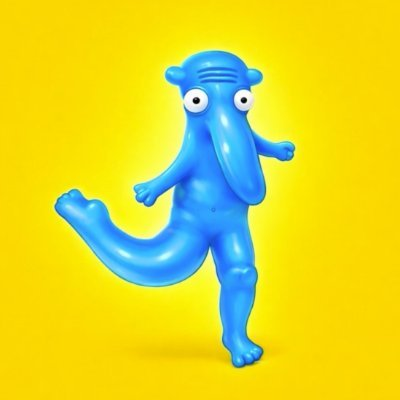 A glossy blue cartoon creature with a long trunk-like nose and big round eyes strikes a goofy pose against a bright yellow background. The image serves as a humorous mascot representing the post's reminder about the obscure 2013 web game "Peaks," which famously reached 80 million players during its viral peak.