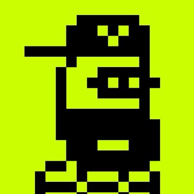 A pixel-art black hooded character is shown against a neon-green background, with the post’s “#NewProfilePic on chain hoodies assemble!” framing it as a new blockchain-style profile image.